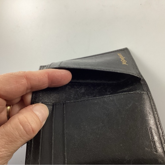 Rare Vintage YSL Mens Pre-Owned Black Aniline Cowhide Leather Card Wallet - Picture 7 of 12